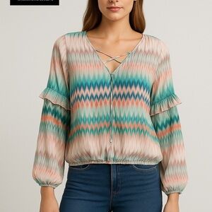 INC multicolor Boho peasant blouse